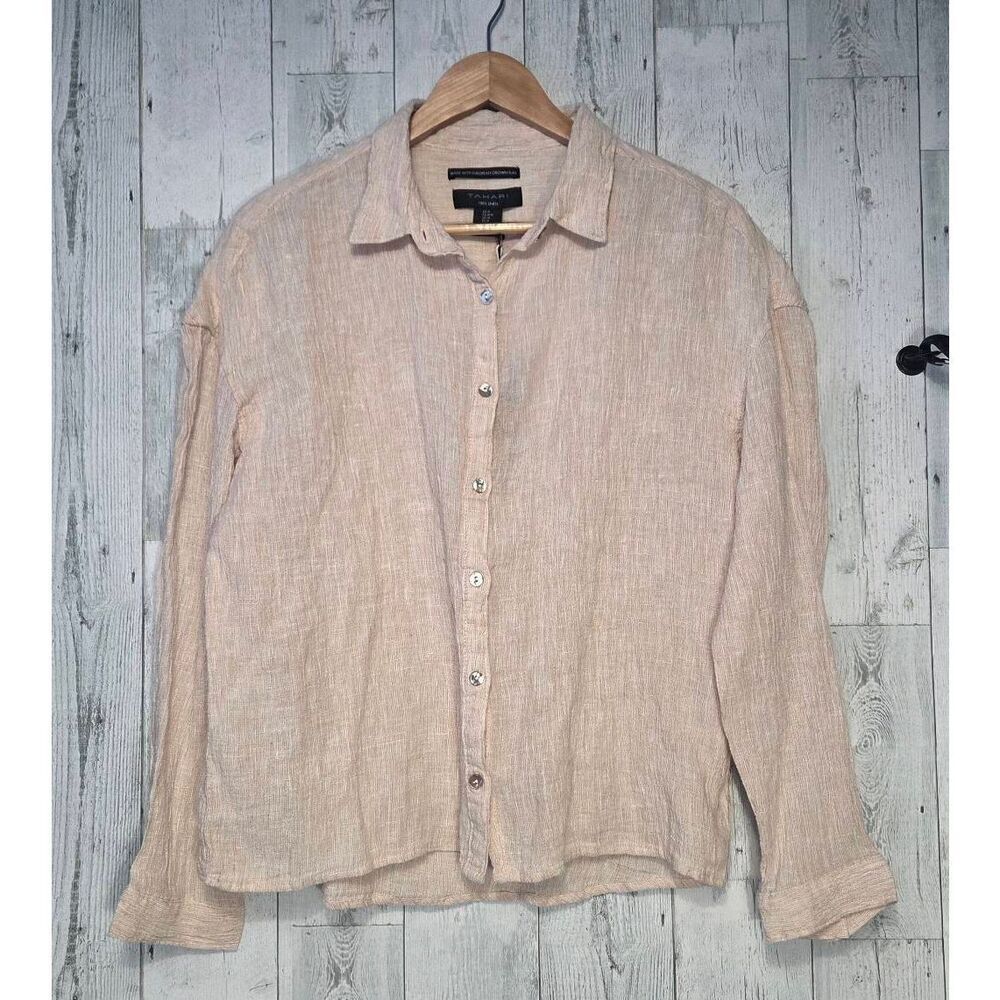 Tahari Semi-Sheer Linen Button Up Blouse Sz. M